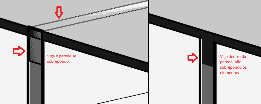 Comparison: beam and wall overlapping (z-fighting) vs. beam inside the wall, without overlap